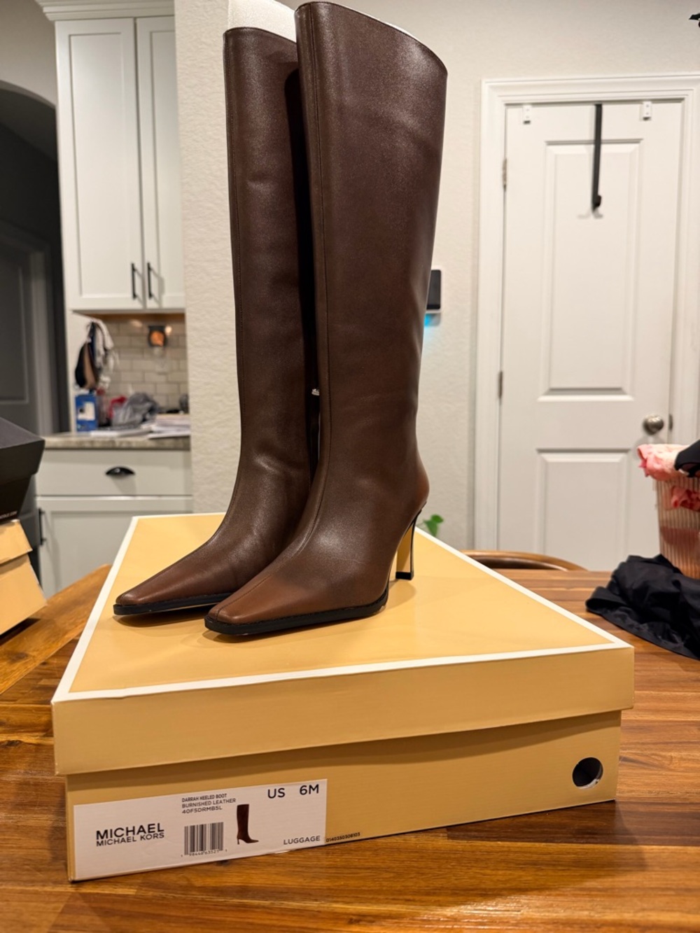 MICHAEL Michael Kors Chocolate Brown Leather Over-the-Knee Pointed-Toe Boots